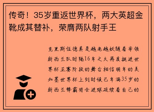 传奇！35岁重返世界杯，两大英超金靴成其替补，荣膺两队射手王